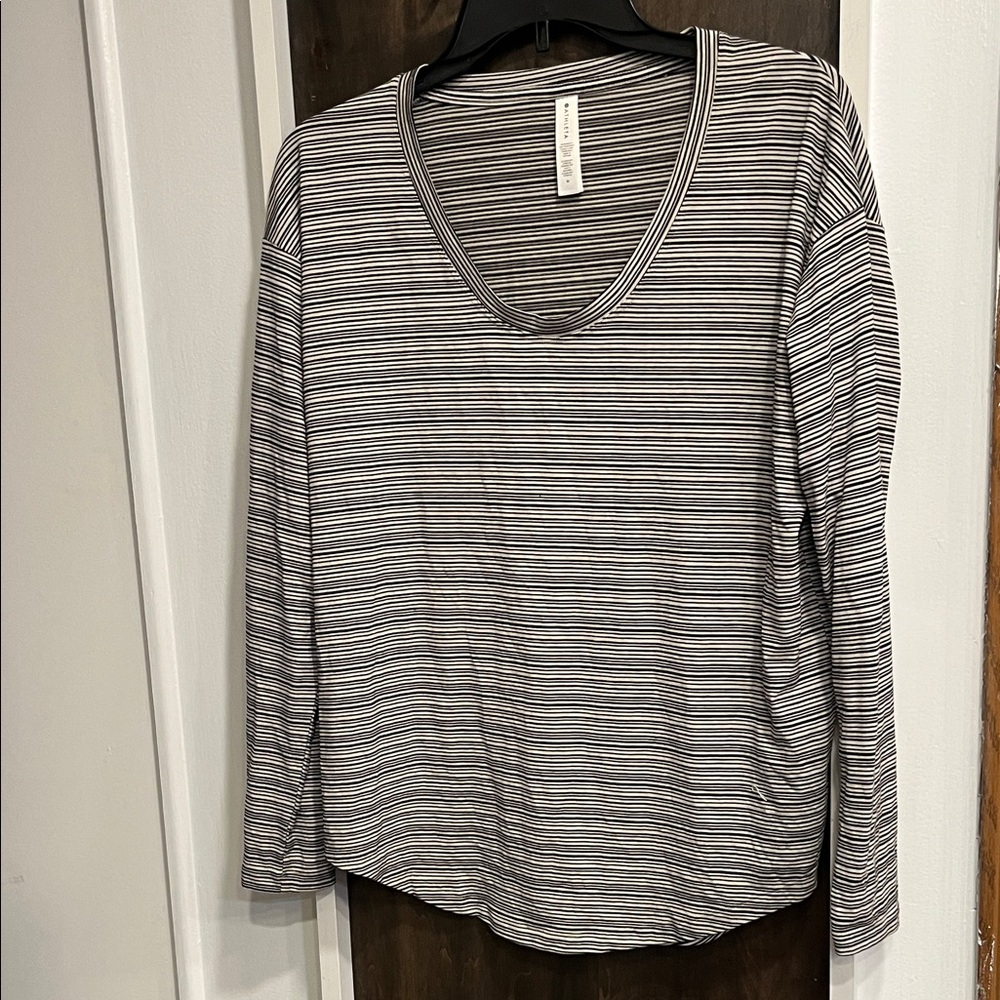 Athleta Cloudlight Stratus Striped  Black and White  Long Sleeve Top